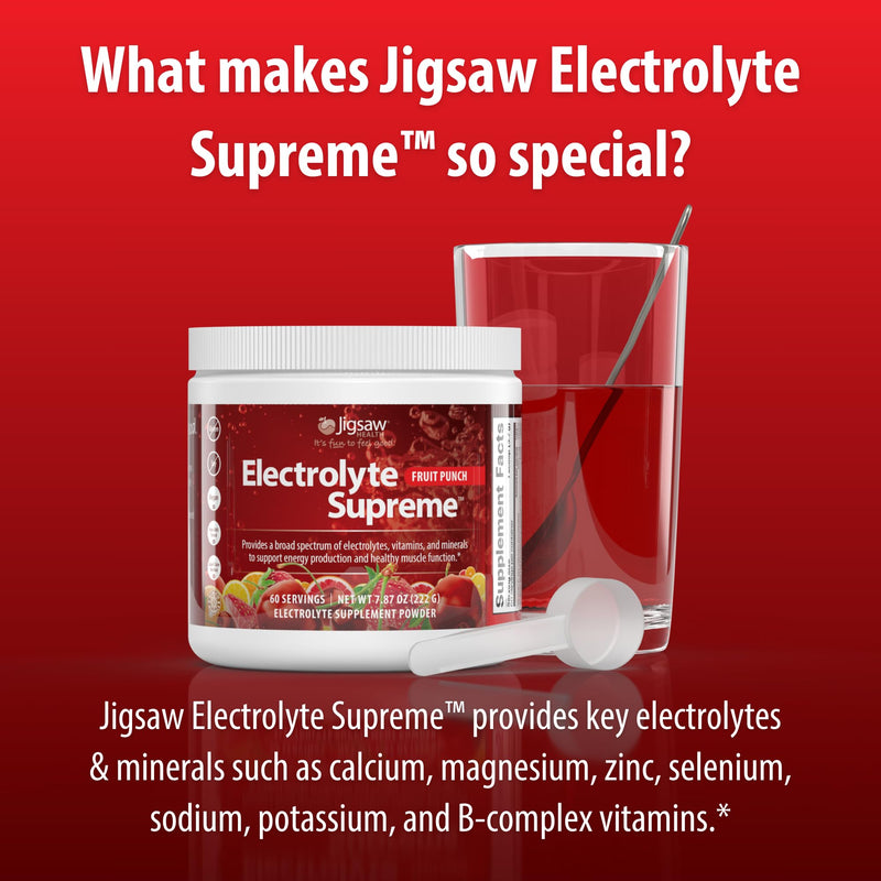 Jigsaw Health Electrolyte Supreme | Broad Spectrum of Electrolytes + Trace Minerals | Fruit Punch Flavor | 60 Servings (Jar)