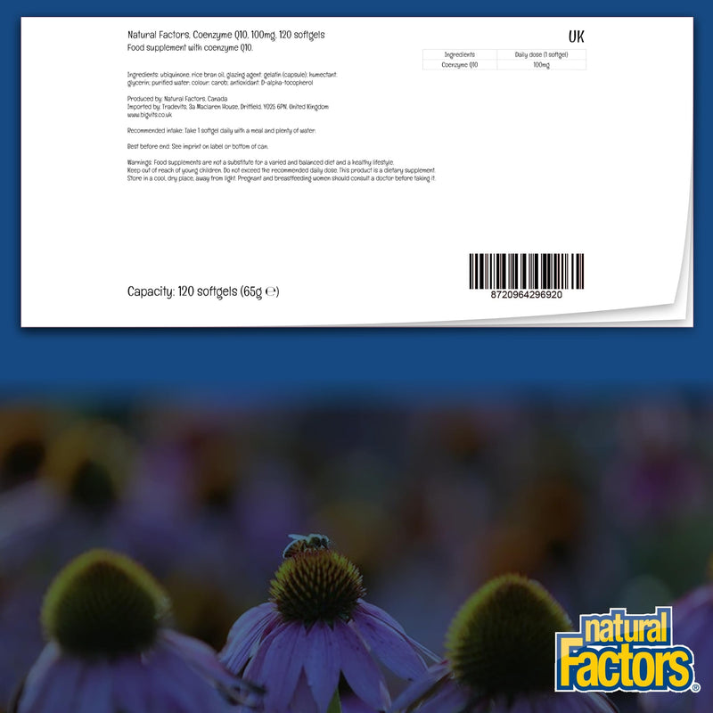 Natural Factors, Coenzyme Q10, 100mg, as Ubiquinone, High-Dose, 120 Softgels, SOYA-Free, Gluten-Free, GMO-Free