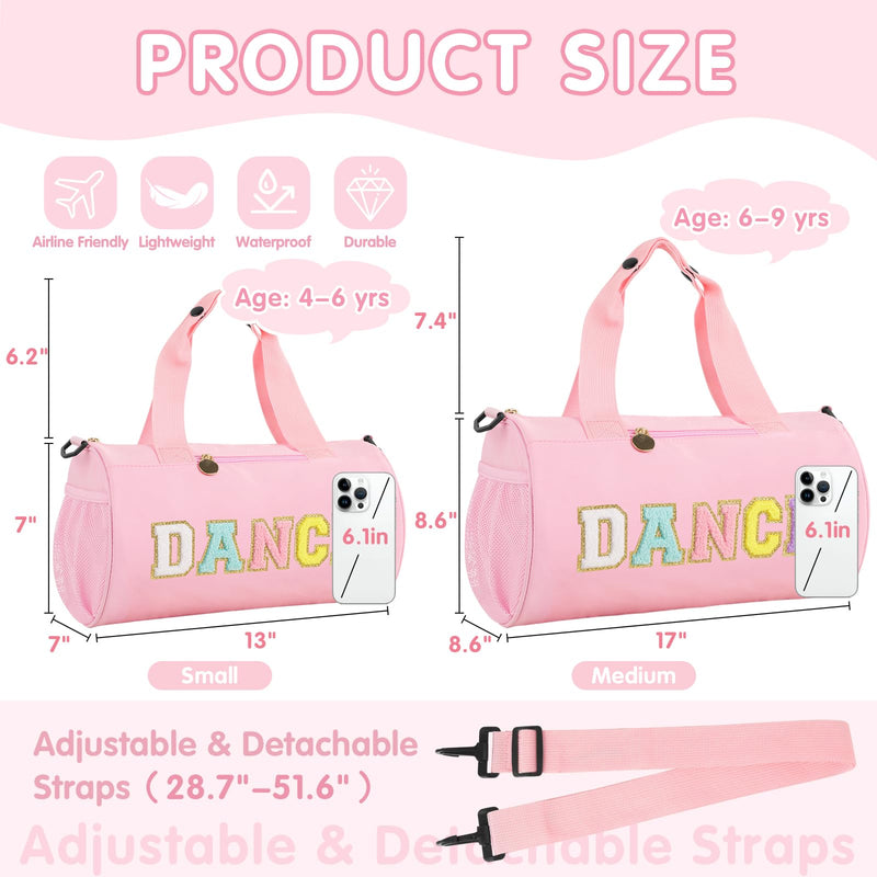Personalized Dance Duffel Bags for Girls 6-9, Cute Colorful Chenille Letter Dance Ballet Workout Bag Gifts for Teen Girls, Waterproof Toddler Travel Weekender Duffel Bag with Adjustable Straps(Pink) Pink Medium