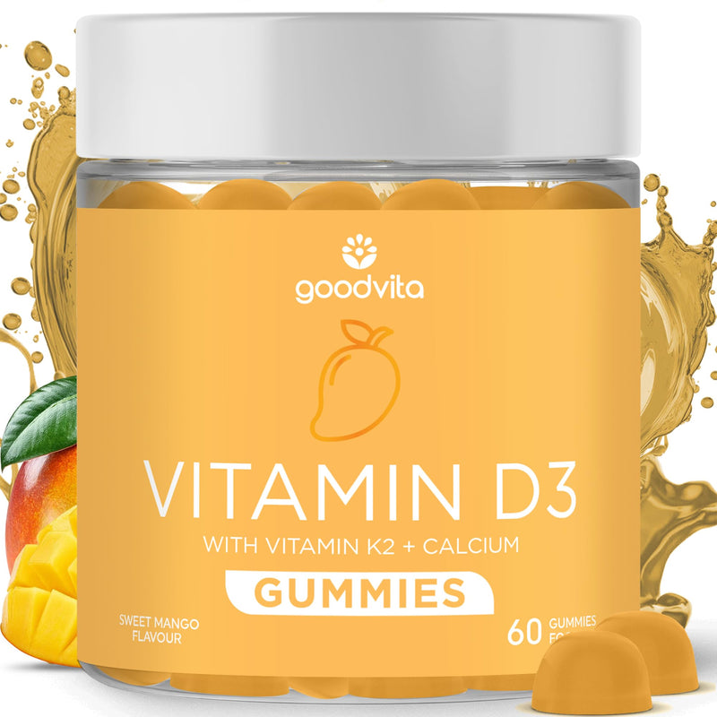 Vitamin D3 + K2 + Calcium Gummies x60 | D3 (4000 IU) K2 MK-7 (100 μg) + Calcium (500mg) | Sweet Mango Flavour | 2 Months Supply | Supports Skin, Bones, Teeth, Immunity | UK Formulated | Vegan