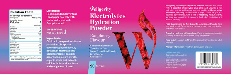 Raspberry Electrolytes Powder – 90 Servings, Sugar Free Electrolyte Hydration Drink, Keto, Electrolyte Powder for Hydration & Keto Fasting – Sugar Free Electrolytes Drink. 333g