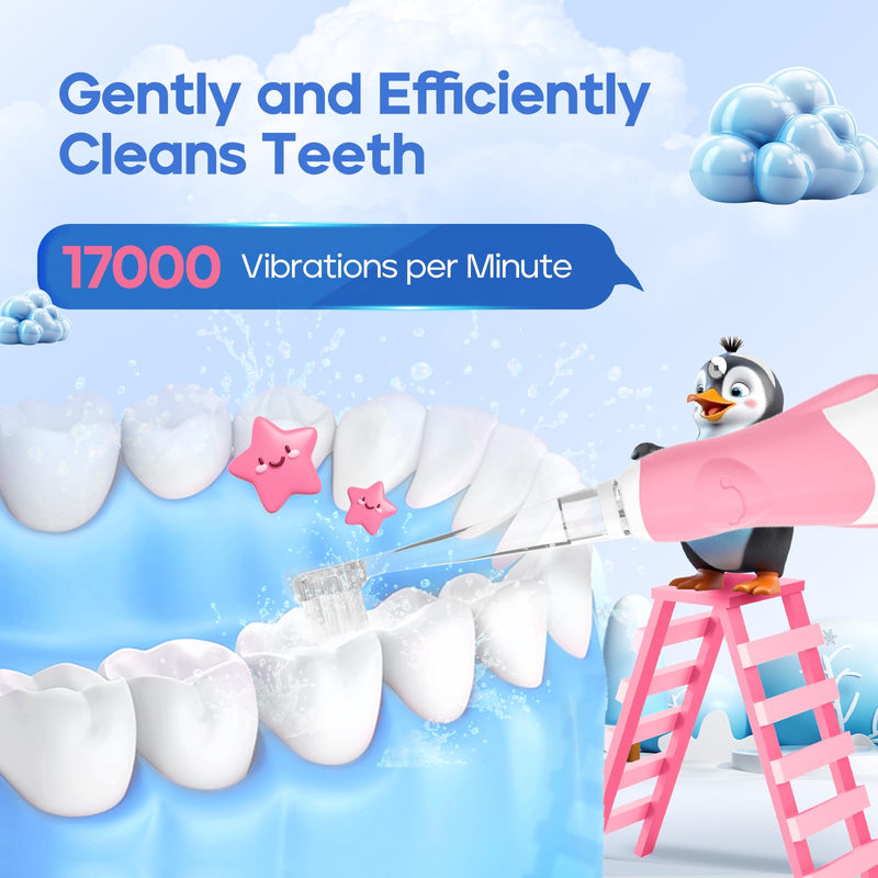 SEAGO Toddler Electric Toothbrushes for Baby Ages 0-3 Years, Baby Toothbrush with Smart Timer and Suction Base, 4 Replacement Brush Heads SG-513(Pink-C) Pink-c