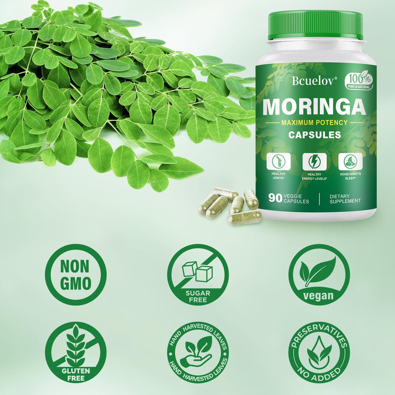 Moringa Capsules | 800mg Pure Moringa Powder Capsules – Supports Energy, Skin & Gut Health, Immune System – Green Superfood with Vitamins & Amino Acids (90 Caps) 90 Count (Pack of 1)