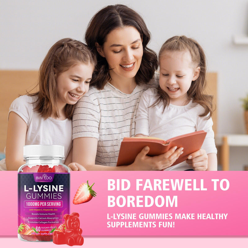 [Australia] - L-Lysine 1000mg Gummies for Immune Support & Skin Health - High Potency Vegan Gummies, Sugar-Free, Natural Berry Flavor, Gluten-Free Chewable Supplement for Adults & Kids - 60 Gummiess 1pack 