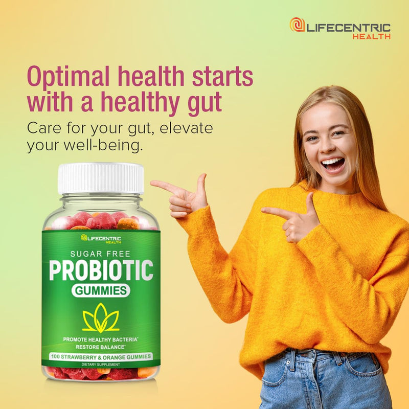 Probiotic Gummies for Adults and Kids Max Strength 5 Billion CFU | Organic Sugar Free Gummies for Digestive Health | 100 Count Vegan Gluten Free Chewable Probiotics Gummies for Men Women and Children