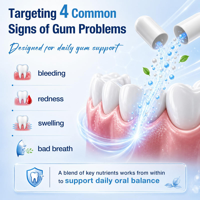 Gum Restore, Gum Repair for Receding Gums – Advanced Formula | 3B CFU Oral Probiotics, Vitamins D3, K2 & C | Supports Tooth Remineralization, Oral Balance & Fresh Breath | 240 Capsules 120 Count (Pack of 2)