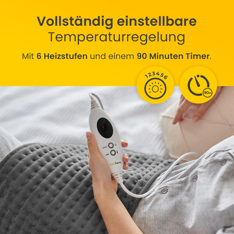 [Australia] - Cosi Home heating pad 60 x 30 cm with microfleece cover - extra large, machine washable electric heating pad with automatic switch-off and fast heating technology - for warmth and relaxation - gray 