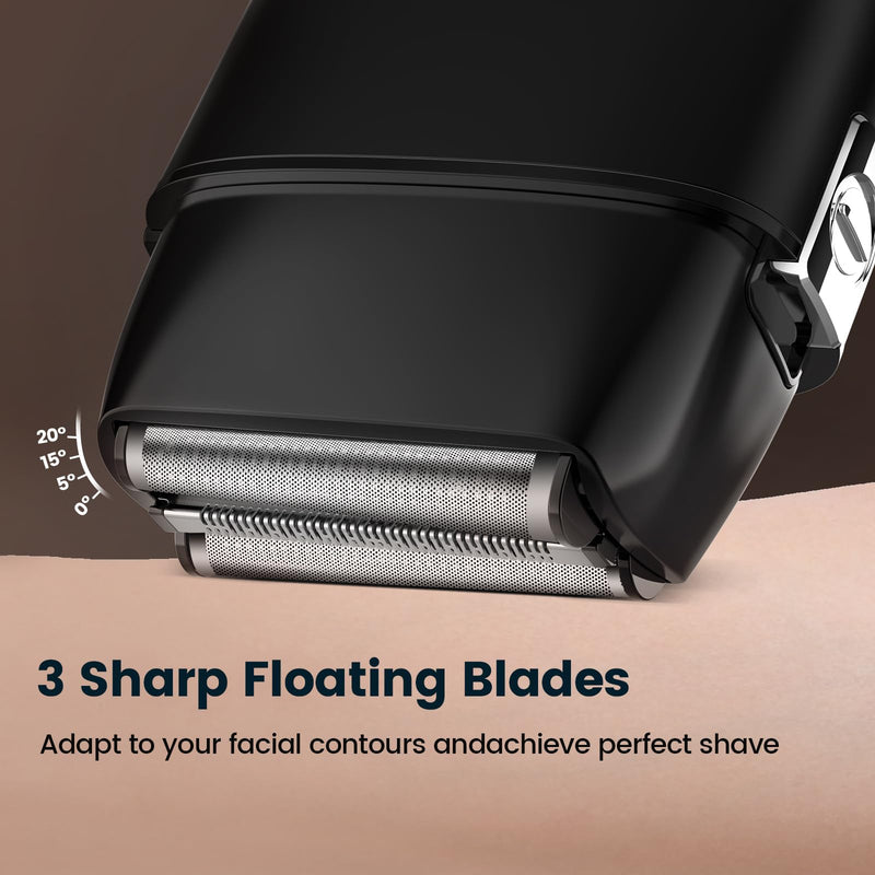 [Australia] - Electric Foil Shaver for Men, Electric Foil Shavers with 3 Blade Floating Head Wet/Dry, Rechargeable, LED Display, IPX7 Waterproof, for Face/Beard/Head Shavers (Black) 
