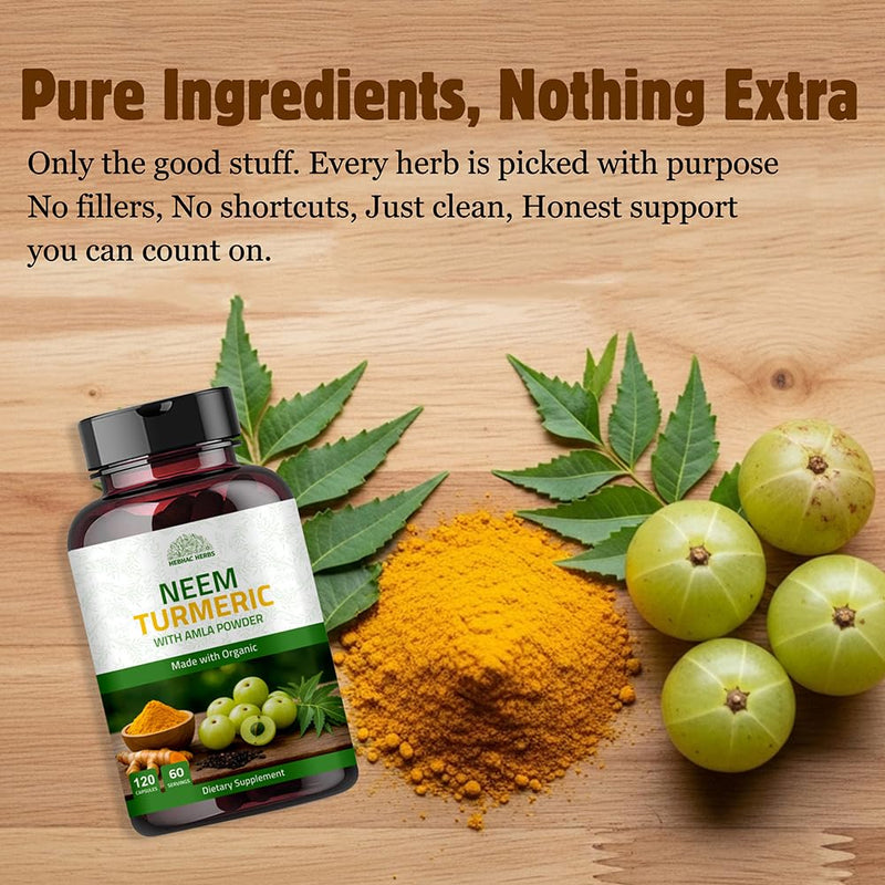 [Australia] - Neem Turmeric Capsules with Amla and Black Pepper 120 Veg Capsule | Made with Organic Neem, Turmeric and Amla | 60 Days Supply 120 Count (Pack of 1) 