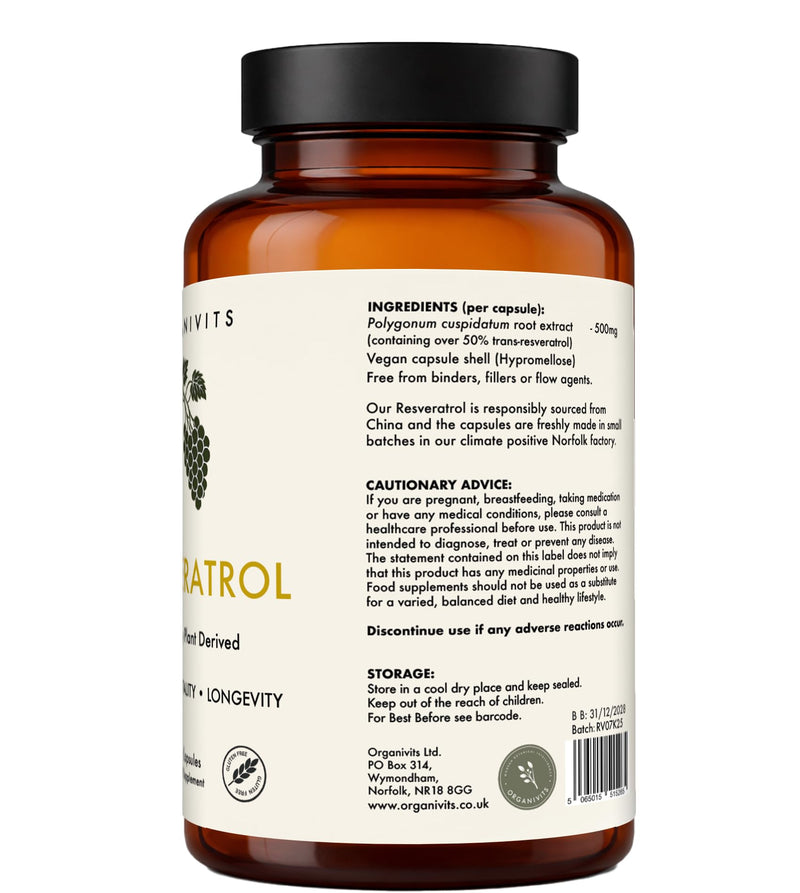 Resveratrol Capsules | Premium Plant Derived Resveratrol | 60 Vegan Capsules | Botanical Wellness & Healthy Ageing Support | No Fillers or Flow Agents