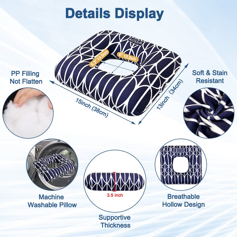 [Australia] - AOSSA Donut Pillow for Bed Sores, Pressure Relief Butt Cushions, Medical Sacral Square Donut Cushion, BBL Pillow for Sleeping, Bed Sore Prevention Pad, Long Sitting Tailbone Pain Navy Blue 