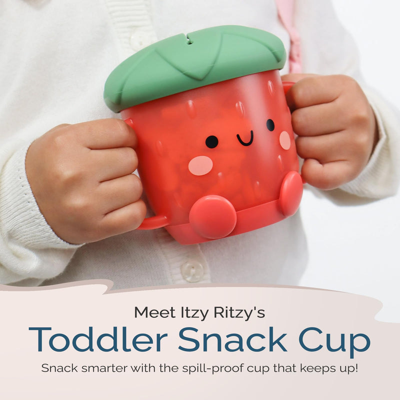 [Australia] - Itzy Ritzy Toddler Snack Cup - Spill-Proof Snack Cup for Toddlers with Soft Silicone Lid for Easy Food Access - Easy-To-Hold Kids Snacks Container With Handles - Ideal for 12 months & Up (Strawberry) Strawberry 
