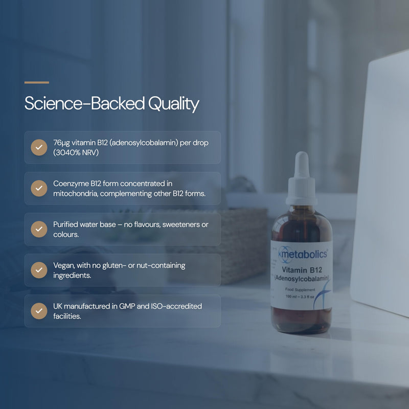 Vitamin B12 Liquid | Pure Adenosylcobalamin Supplement | for Normal Brain Function | Made in The UK