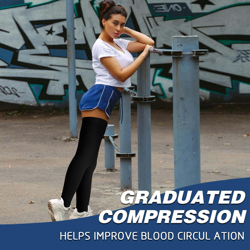 [Australia] - Compression Stockings for Women & Men, 2 Pairs 15-20mmHg Thigh High Compression Socks for Varicose Veins, Swelling, Pregnant XX-Large Footless/Black*Beige/2 Pair 