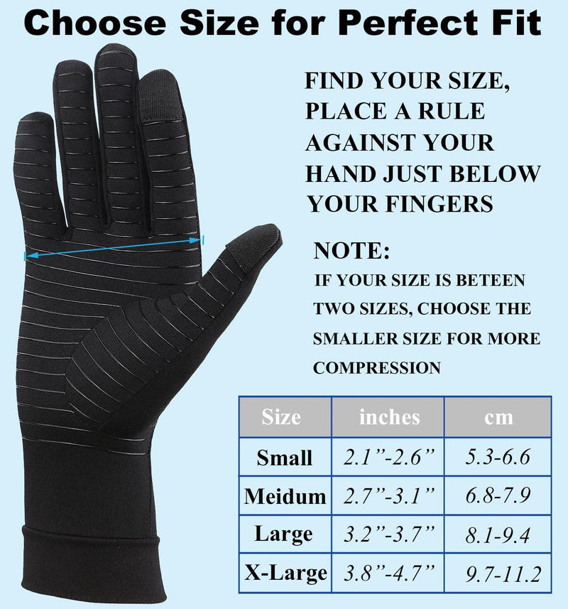[Australia] - 2 Pairs Full Finger Copper Arthritis Gloves with Touchscreen Tip, Compression Gloves for Women Men, Relief for Rheumatoid, Osteoarthritis, Carpal Tunnel, Hand Pain, Tendonitis, Computer Typing (M) M(2 pairs) 