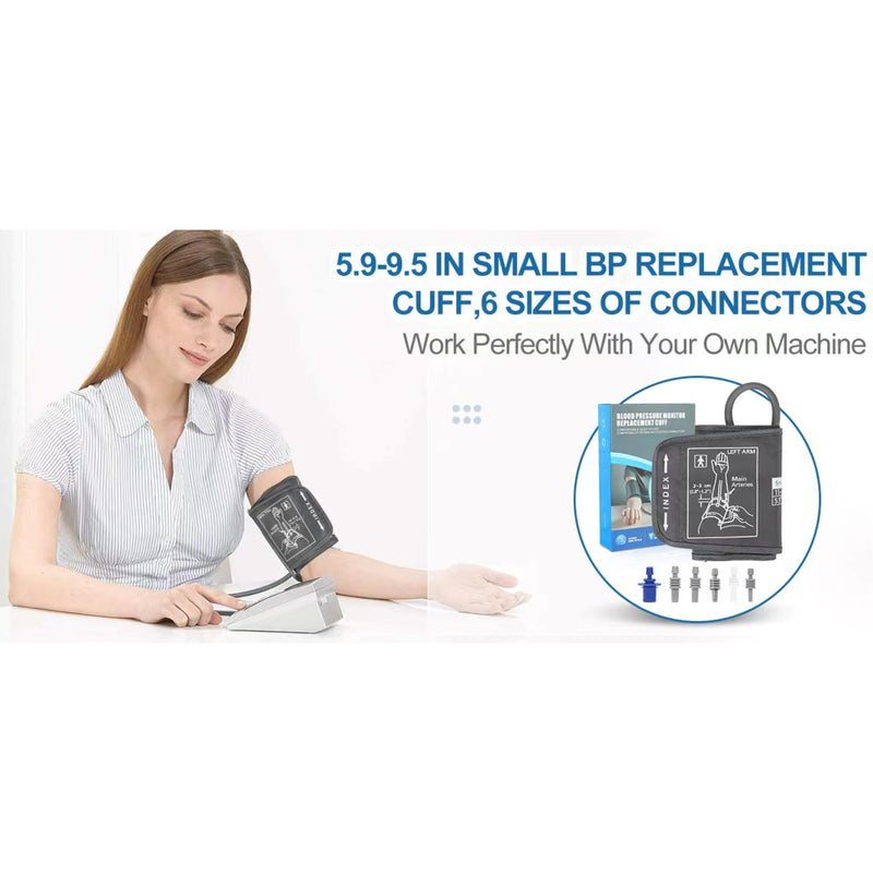 [Australia] - 5.9"-9.5" Small Blood Pressure Cuff Arm - BP Replacement Cuff for Individuals with Thin Tiny Upper Arms, 6 Size Connectors Compatible with Omron and Other Brands, Workable with Your Own Adapter 
