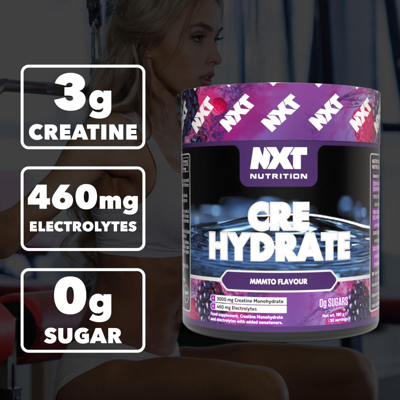 NXT Nutrition Creatine Powder and Electrolyte Mix, 100% Pure Creatine Monohydrate Powder for Strength and Power with Hydrating Electrolytes (180g, mmmto) 180g