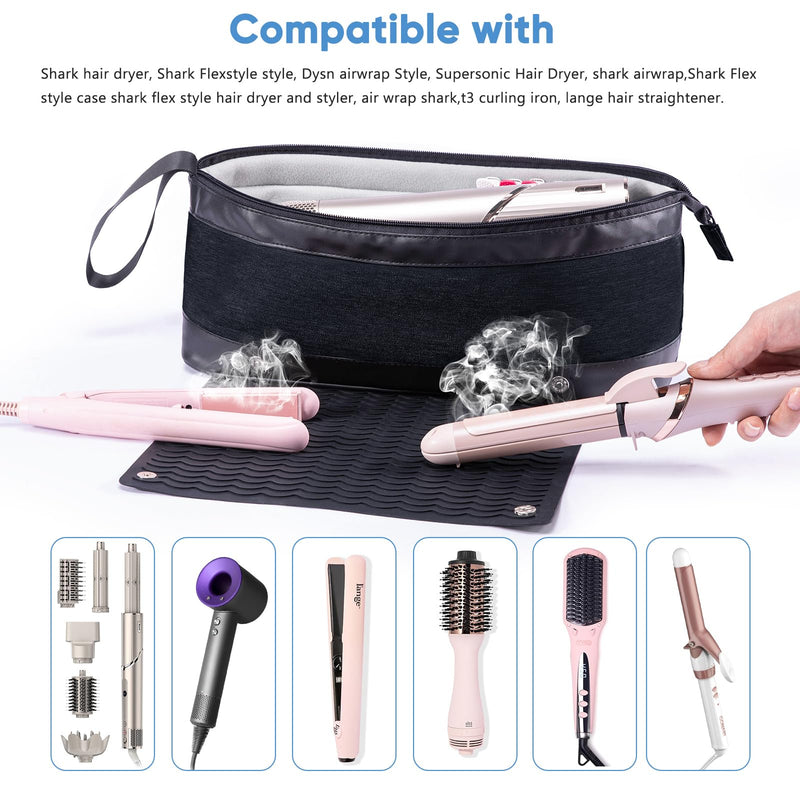 [Australia] - 2IN1 Hair Tools Travel Bag with Removable Heat Resistant Mat Curling Iron Travel Case, Hair Dryer Organizer for Flat Irons, Straighteners and Haircare Accessories, Hot Tools Travel Bag Hair Style B Black 