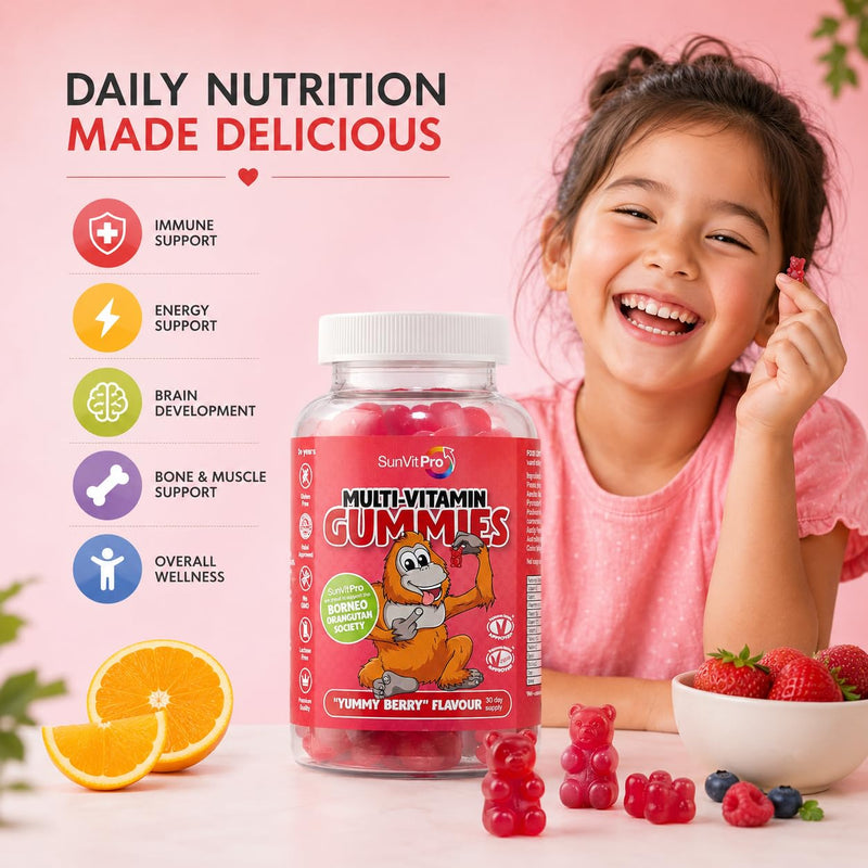 Kids Multivitamin Gummies 3-12 - Berry Flavor Vitamins | Kids Chewable Multivitamins | 60 Daily Gummies Includes Vitamin-A, Vitamin-C, B6, B12, B5, Niacin, Iodine, Zinc & Biotin