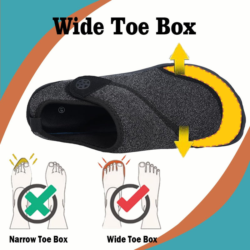[Australia] - Sisttke Womens Mens Barefoot Slippers Wide Diabetic Shoes with Arch Support Orthopedic Adjustable Walking Slipper Arthritis Edema Swollen House Shoes Indoor Outdoor 9 Wide Women/7.5 Wide Men Black 