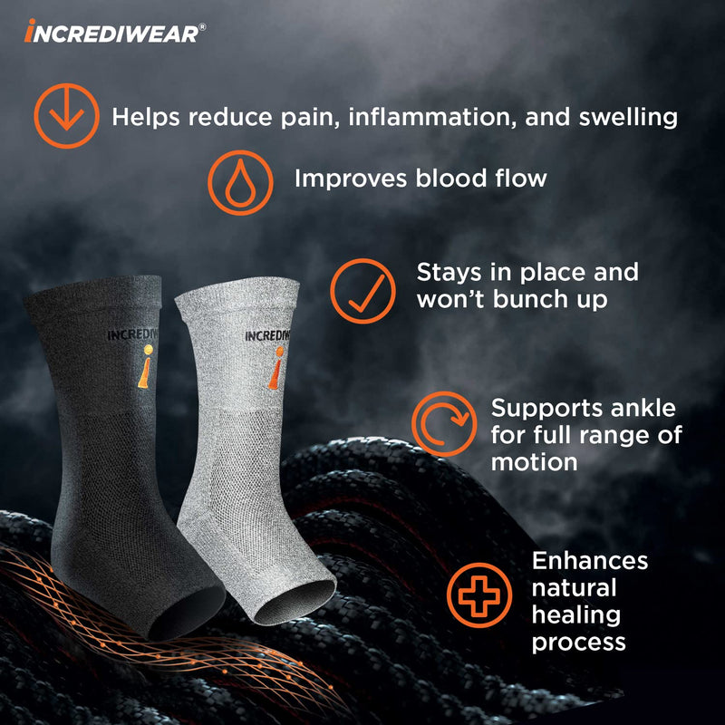 Incrediwear Ankle Sleeve – Brace for Joint Pain Relief, Sprained Support, Arthritis, Inflammation and Circulation, Support Women Men (Grey, Large) Grey Large (Pack of 1)