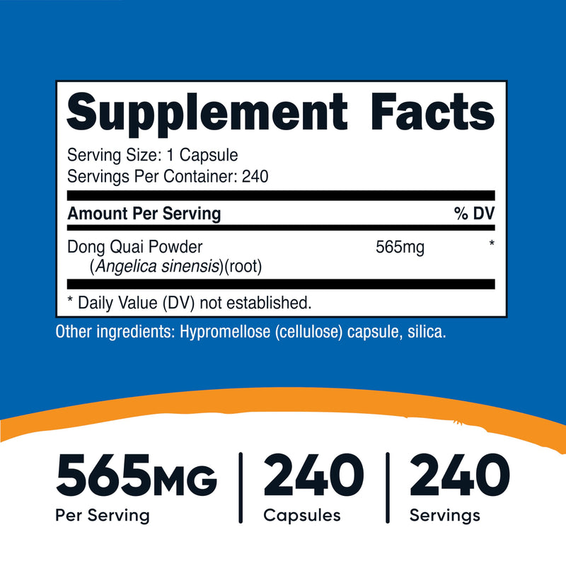 [Australia] - Nutricost Dong Quai 565mg, 240 Capsules (Angelica Sinensis) - Vegetarian Caps, Non-GMO, Gluten Free 240 Count (Pack of 1) 