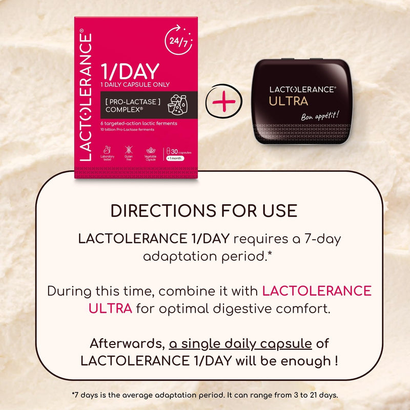 LACTOLERANCE 1/Day | Daily Probiotic for Lactose Intolerance | 10 Billion CFU Lactase Precursor | 24h Dairy Digestion Support | Only 1 Capsule Per Day | 30 Vegetarian Capsules Neutra