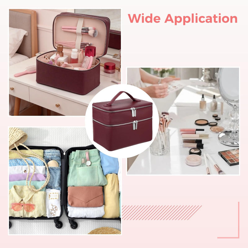 Makeup Vanity Bag for Women - Large Capacity Cosmetic Organizer with Removable Liner, Waterproof PU Leather Skincare Bag, Portable Chic Cosmetic Make Up Case for Skincare, Accessories,StyleC, Burgundy StyleC