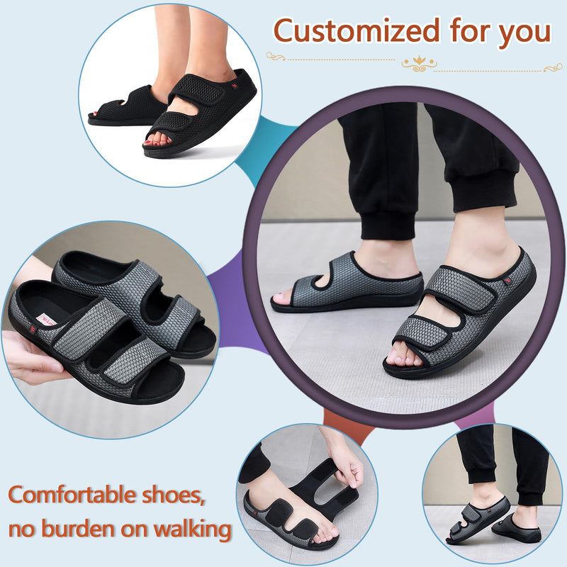 [Australia] - Women's Diabetic Sandals, Extra Wide Width, Open Toe, Adjustable Magic Stickers for Wide Feet, Big Toes, Foot Diseases, Arthritis, Swollen Foot Black 8 Wide 