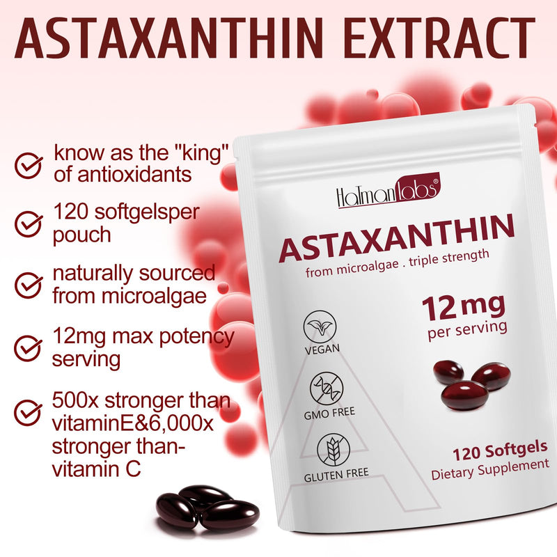 [Australia] - Astaxanthin 12mg - 120 Softgels - 4 Month Supply - Organic Astaxanthin Antioxidant Supplements Supports Eye, Joint, Internal Circulation and Skin Health - Non-GMO 