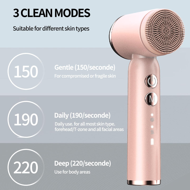 [Australia] - Electric Facial Cleansing Brush,8-in-1 Face Cleansing Brush with Hot & Cold Compress, 6 Brush Heads, 3 Spin Speeds, Waterproof face Scrubber for Exfoliating, Deep Cleansing,Massaging (Pink) Pink 