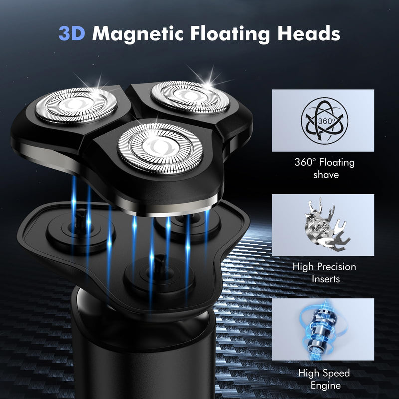 [Australia] - Electric Razor for Men, 2025 Magnetic Electric Shavers, IPX7 Waterproof Wet/Dry Mens Shaver, Smart LED Display & All-in-One Charging Base with Trimmers 