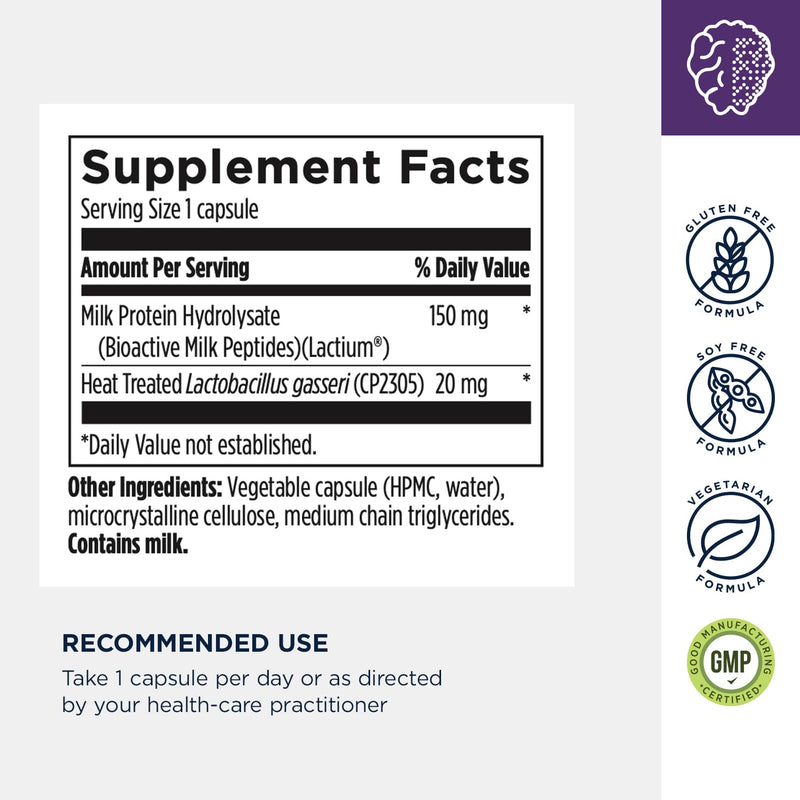 Designs for Health NeuroCalm Peptide - Dual-Pathway Stress & Mood Support with Lactium and Lactobacillus gasseri, Supports Normal Cortisol Metabolism & Sleep - Vegan, Gluten Free (30 Capsules)