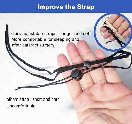 AMZVIO 2pcs Eye Shield After Cataract Surgery,Cataract Eye Shield With Extended Elastic Strap Longer & Wider for Adults,Clear Eye Patch for Sleeping after Surgery