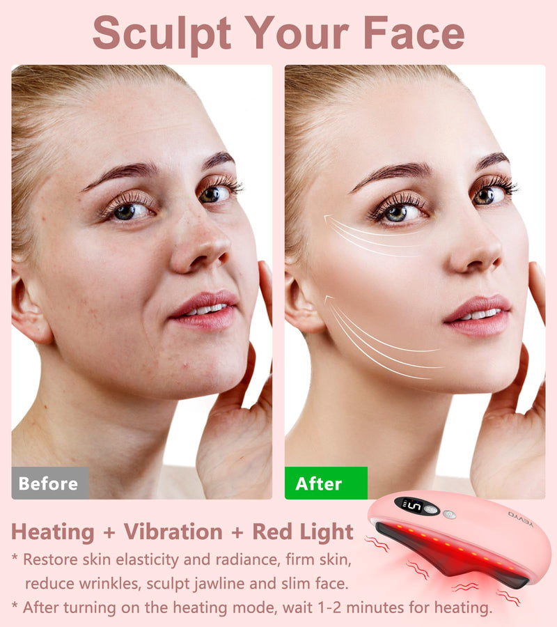 Gua Sha Facial Tool, Electric Black Obsidian Guasha Tool for Face, Chin, Neck, Body, Heated Vibrating Massage Gua Sha Stone for Face Sculpting Pale Pink