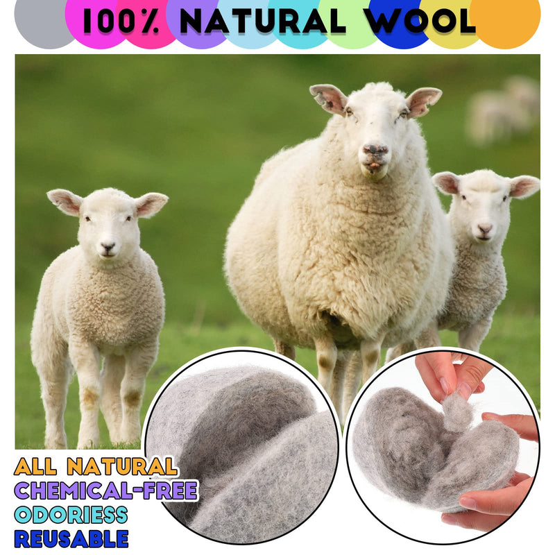 [Australia] - 10 Pack Wool Dryer Balls XL 3 Inch Reusable Laundry Balls for Dryer Natural No Lint Fabric Softener Replaces Dryer Sheets Wool Balls for Reduce Wrinkles Save Drying Time Rainbow Blast 
