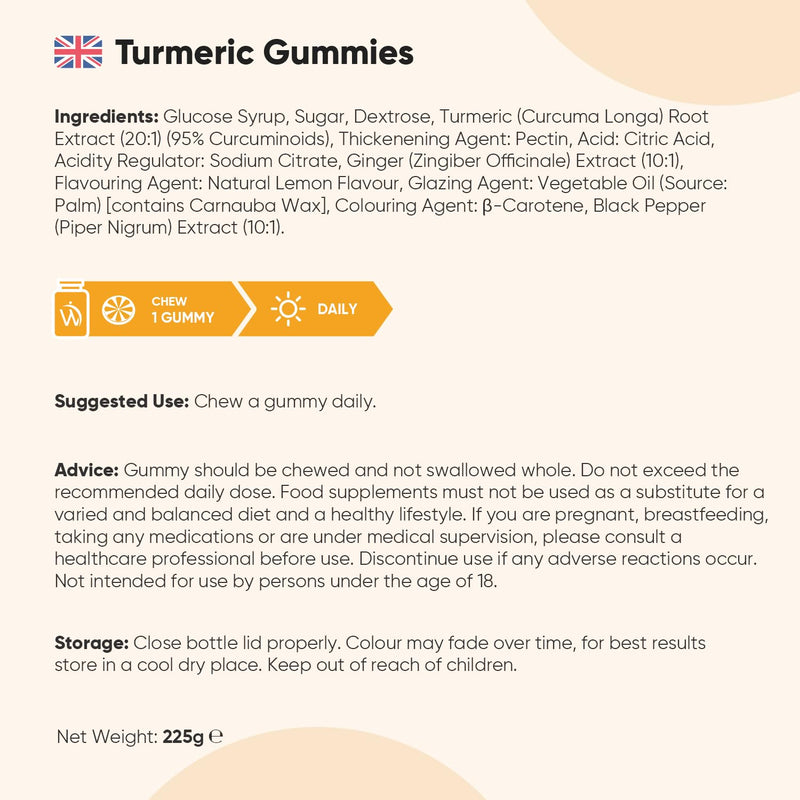 Turmeric Gummies with Black Pepper & Ginger 2100mg | 90 Vegan Gummies | Natural Lemon Flavour | 3 Months Supply | Non-GMO & Gluten Free | 3-in-1 Turmeric Supplement for Men & Women
