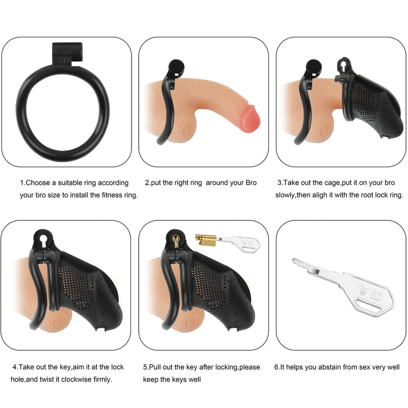 Chastity Device Cock Cage-Upgraded New Material（Light Nylon Resin）Large Male Chastity Lock with 4 Removable Rings for Penis Exercise and Adult Games Sex Toy for Men | Black