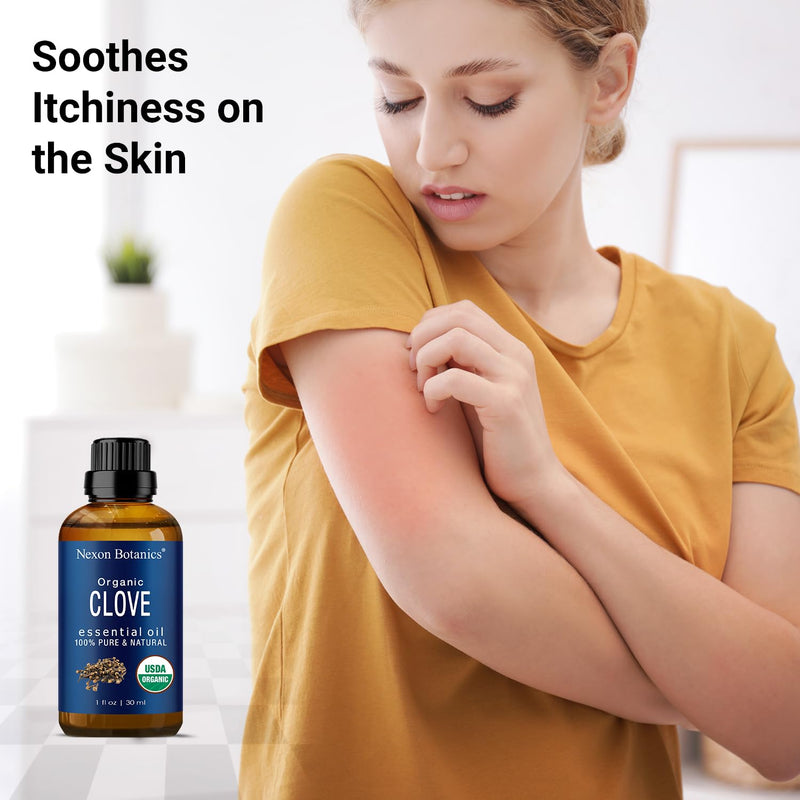 [Australia] - Organic Clove Essential Oil 30 ml - Pure, Undiluted Oil for Tooth Ache Ease - Soothes Sore Muscles - Clove Bud Essential Oil for Teeth, Gums, Toothache, Skin Use and Hair Care - Nexon Botanics 1 Fl Oz (Pack of 1) 