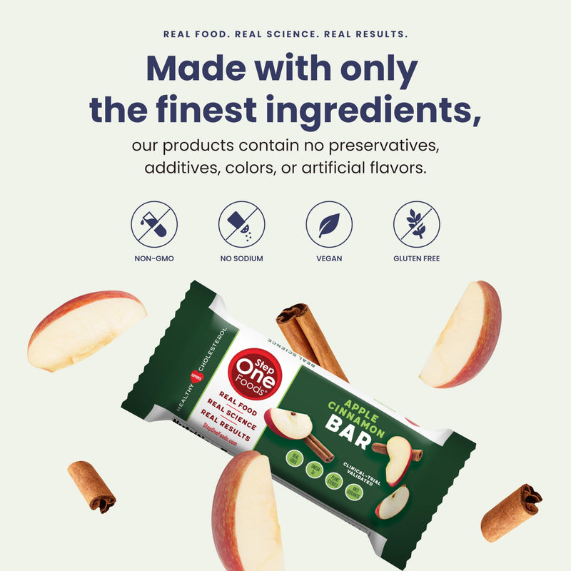 [Australia] - Step One Foods Apple Cinnamon Bars, Heart Healthy Snack Plant Sterols, Omega 3's and Dietary Fiber Gluten Free Vegan Granola Bar (12 Pack) 12 Count (Pack of 1) 