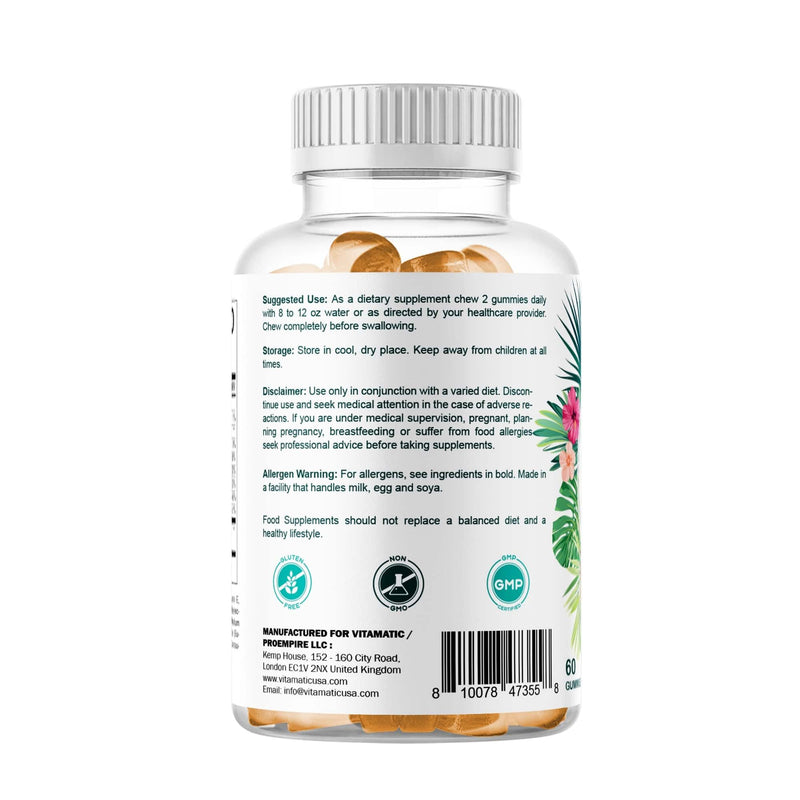 Vitamatic Hydrolyzed Collagen Gummies with Vitamin C, Zinc and Biotin, 200 mg - Healthy Skin Support - 60 Gummies