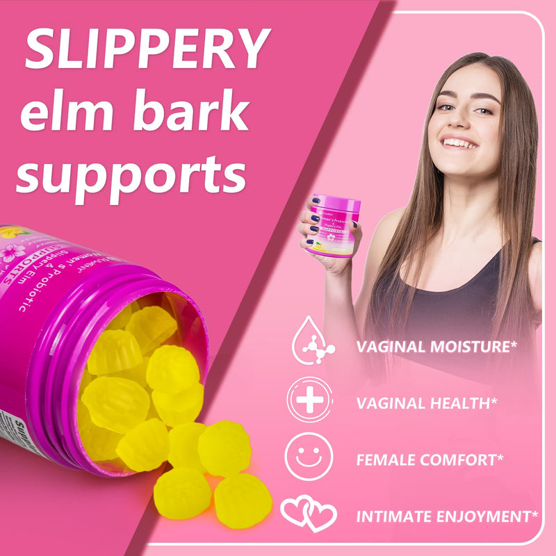 Feminine Probiotics Gummies for Women, Vaginal Probiotics for pH Balance, Odor, Yeast & Flora Balance, Gut Health & Immune Support with Slippery Elm, Prebiotics & Lactobacillus, Pineapple, 60 Gummies
