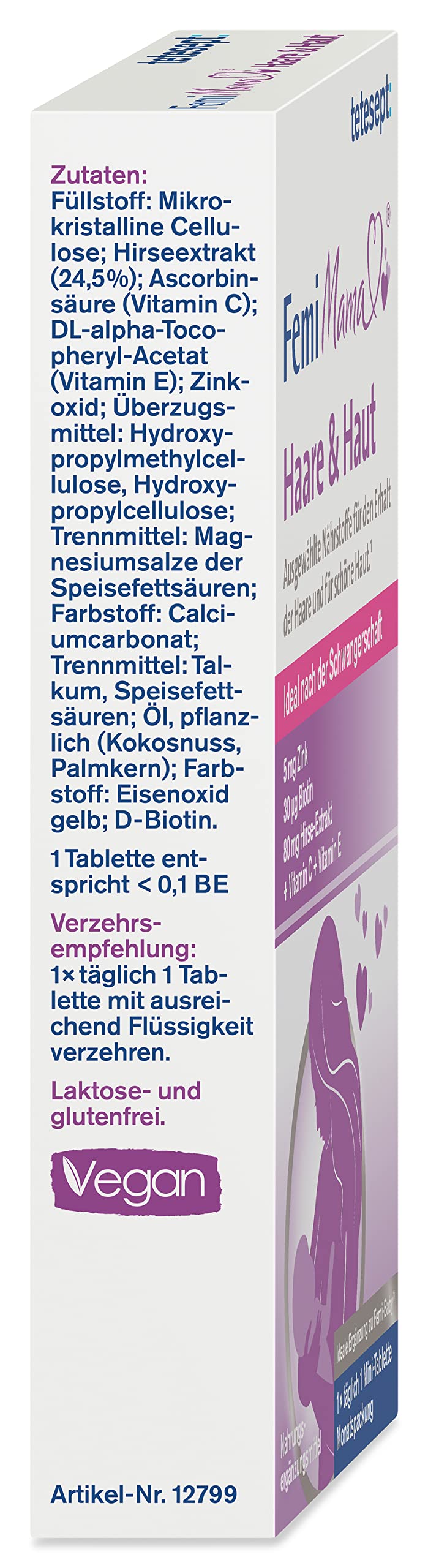 [Australia] - tetesept Femi Mama Hair & Skin - Selected nutrients for maintaining strong hair & beautiful skin - Dietary supplement ideal after pregnancy - 5 x 30 tablets Femi Mama Hair + Skin 