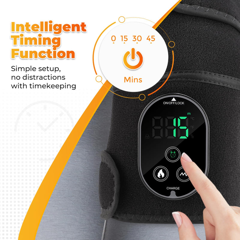 Cordless Knee Heating Pad for Pain Relief & Arthritis, Heated Knee Massager Brace Wrap 6 Heating Levels, 3 Vibration and Timing Modes, 3 in 1 Heating Pads for Shoulder Elbow Women Men Black