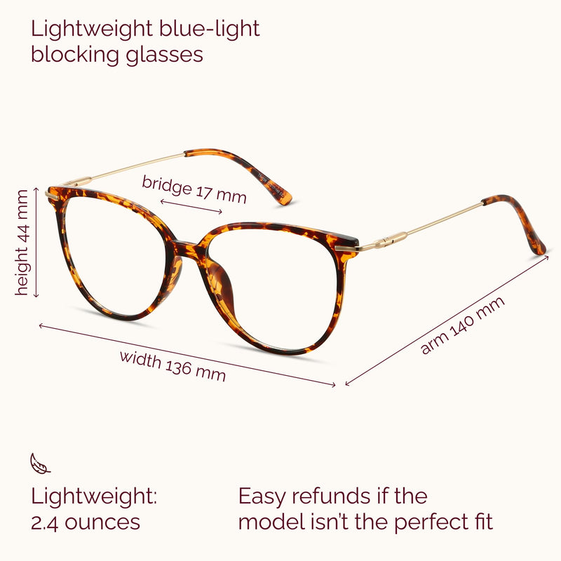 [Australia] - Gaoye Blue Light Blocking Glasses - Trending Round TR90 Frames, Metal Arms, UV400 Protection - Matching Soft Case *1-tea Leopard/Transparent Lens Clear 
