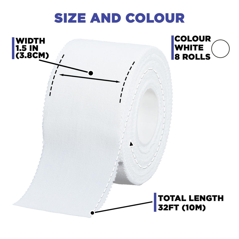 [Australia] - (8-Pack) Athletic Tape | Easy Tear | Strong | Medical Wrap | Support | Zinc Oxide | 1.5 inch x 33 ft 1.5 Inch, 33ft long, 8 rolls 