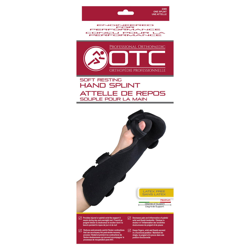 [Australia] - OTC Soft Resting Hand Splint, Night Immobilizer for Wrist, Fingers and Thumb, Stroke Hand, Black, Small-Medium Small/Medium Left Hand 