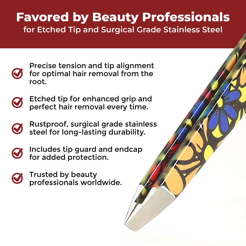 Venus by Regine Slant Tweezers - Handmade Precision Tool for Women & Men, 25-Degree Angle for Shaping Eyebrows & Grooming Facial Contours, Suitable for Eyebrow & Facial Hair Removal (Large Flowers) Large Flower