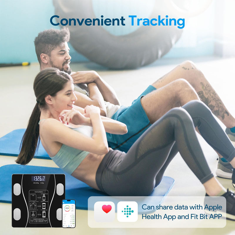 [Australia] - Stylish LED Display Body Fat Scale, Weight Scale, Bluetooth Smart Scale with Health app Integration, Body Fat and Health Monitor with app sync, Suitable for Bathroom (Black) Black 