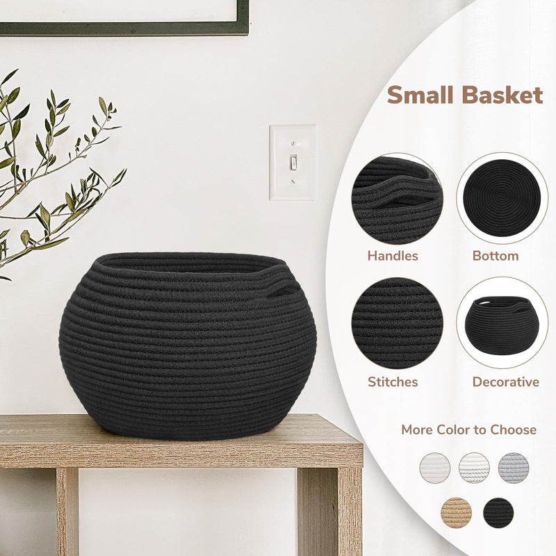 [Australia] - Goodpick Small Rope Storage Basket, Black Round Baskets for Socks, Dog Toys, Towels, Cute Baby Basket for Living Room, Bedroom, Nursery, Towel Baskets for Bathroom, 10 x 8.3 inches 